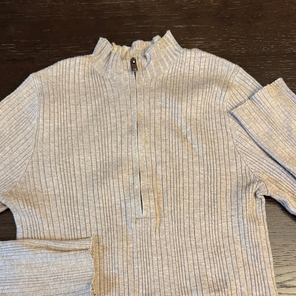 Women’s Ribbed Cropped  Beige Quarter-Zip